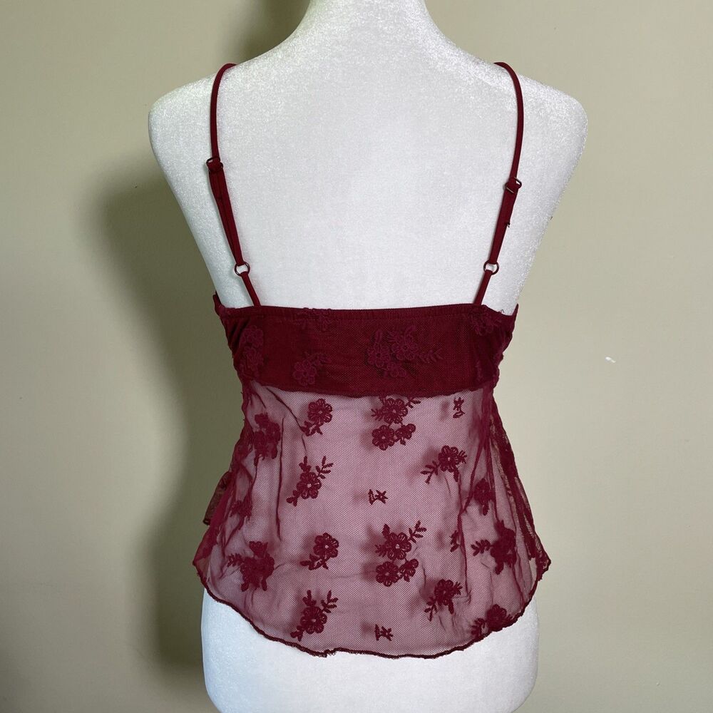 Women's Red Floral Lace Babydoll Cami Crop Top Size XS Y2K Strappy V-Neck Split - Picture 2 of 6